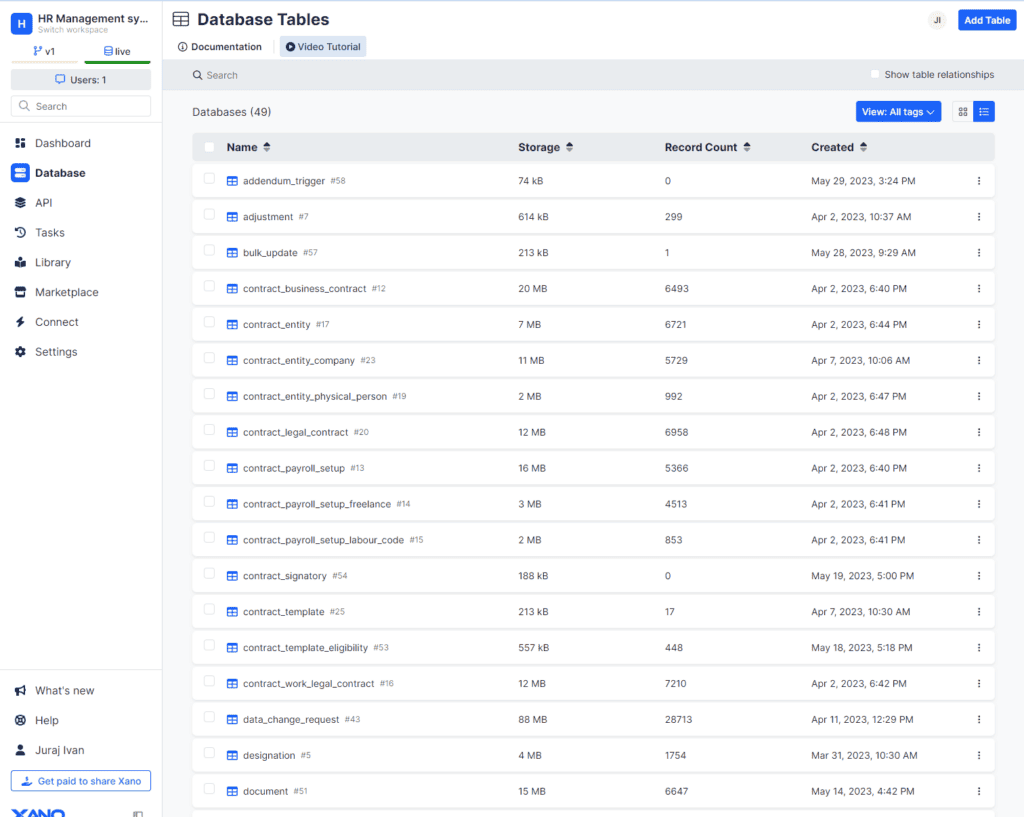 Xano no-code database