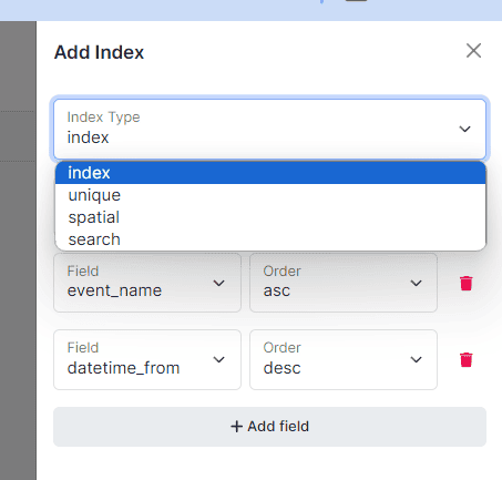 Types of Xano database indexes