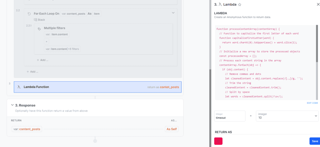 Xano JavaScript lambda function